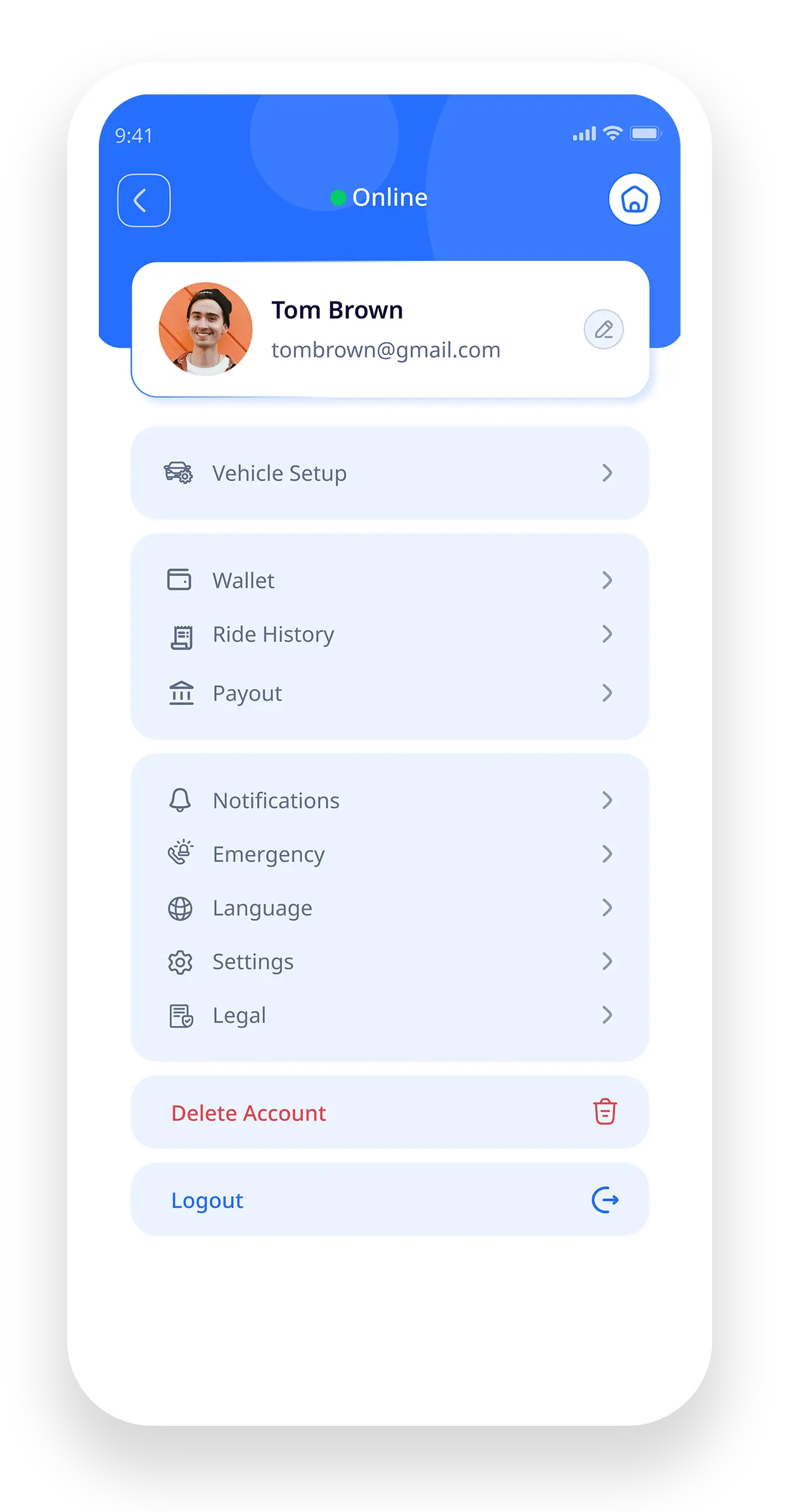 Driver vehicle management in taxi driver app